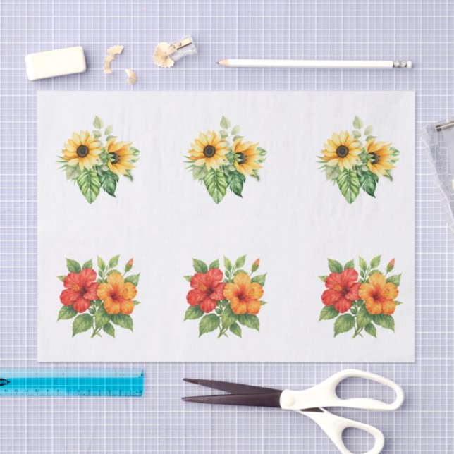 Sunflowers & Hibiscus for Scallop Shell Decoupage  Tissue Paper (Craft)