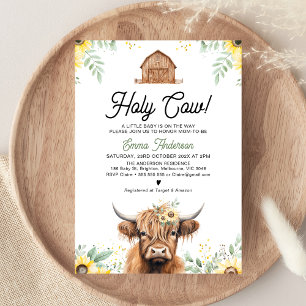 Sunflowers Highland Cow Holy Cow Baby Shower Invitation