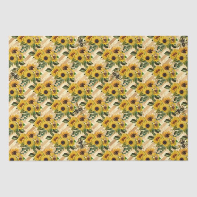 Sunflowers & Honey Bees Strip Tissue Paper (Front)