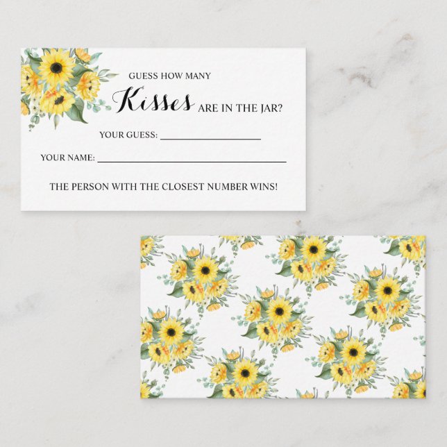 Sunflowers How Many Kisses Bridal Shower game card (Front/Back)