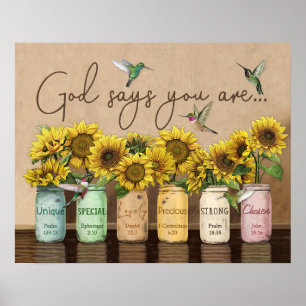 Sunflowers & Hummingbirds God Says You Are Poster