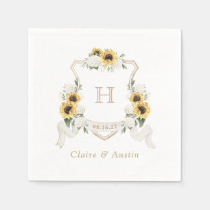 Sunflowers Hydrangea Crest Wedding Monogram Napkin