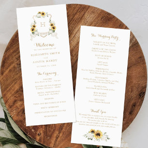 Sunflowers Hydrangea Greenery Crest Wedding Programme