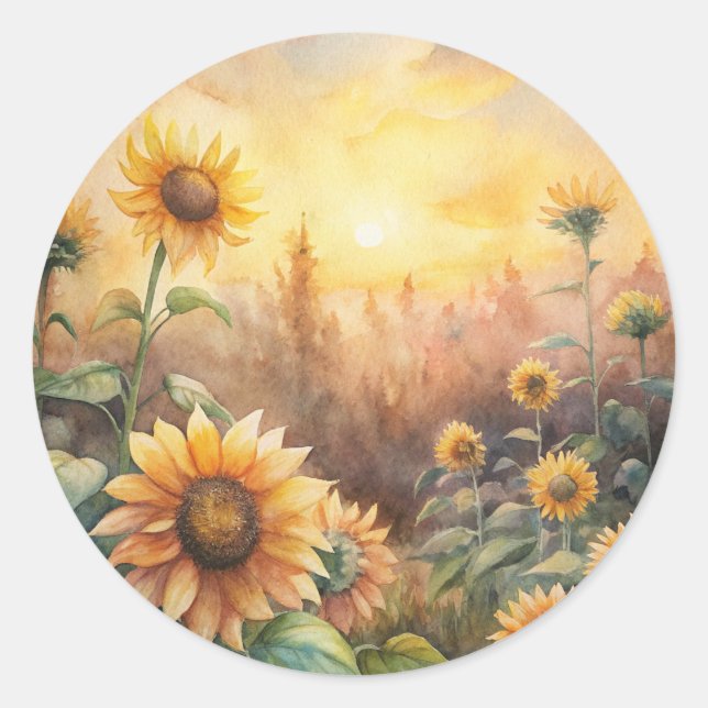 Sunflowers in a Meadow Classic Round Sticker (Front)