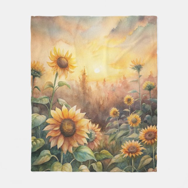 Sunflowers in a Meadow Fleece Blanket (Front)