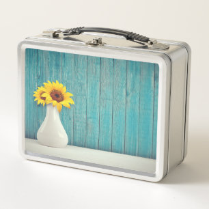 Sunflowers in a vase metal lunch box