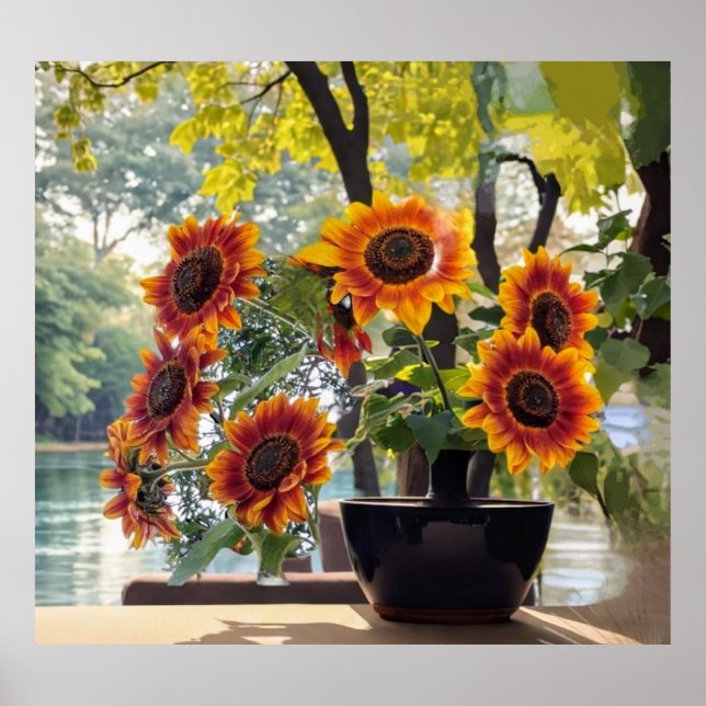 Sunflowers in a vase poster (Front)