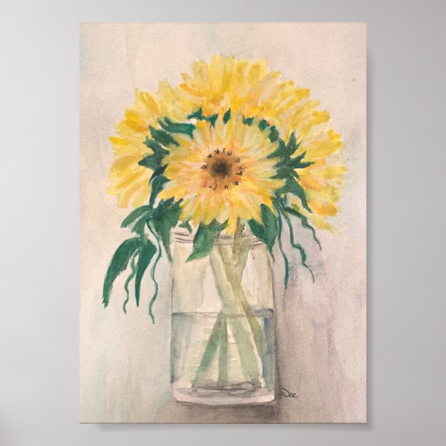 Sunflowers in a Vase Premium Canvas Poster (5x7) (Front)