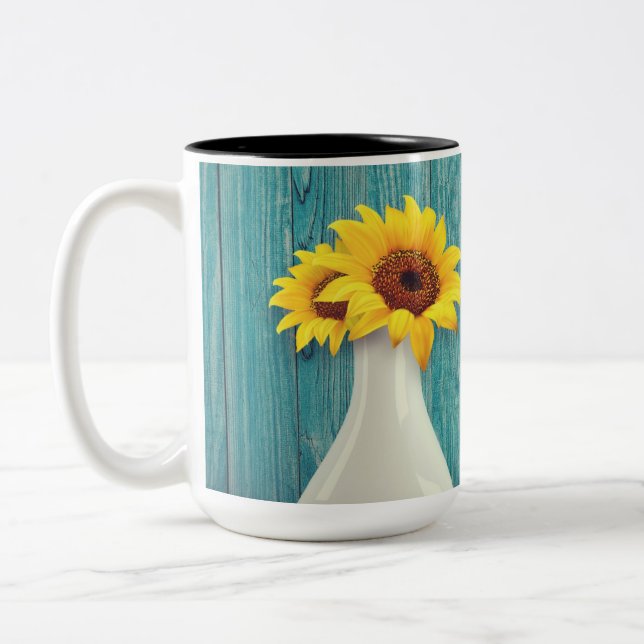 Sunflowers in a vase     Two-Tone coffee mug (Left)