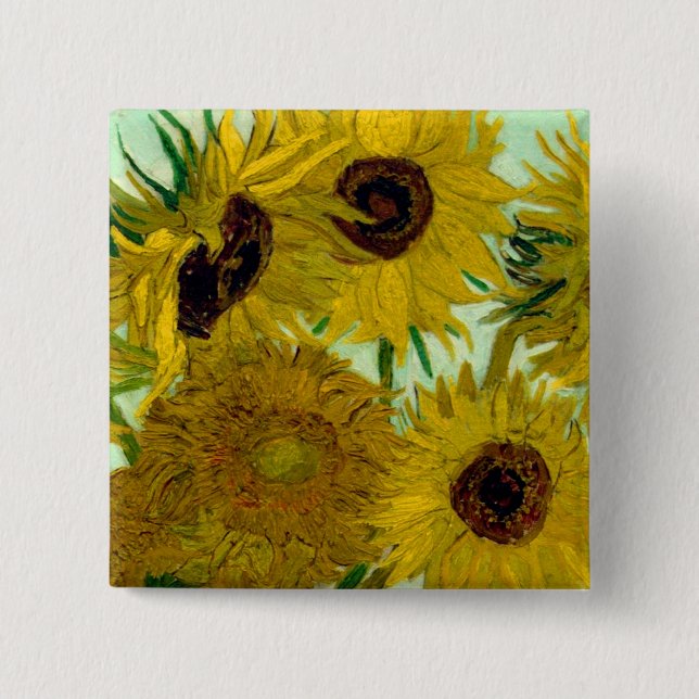 Sunflowers in a Vase Van Gogh Fine Art 15 Cm Square Badge (Front)