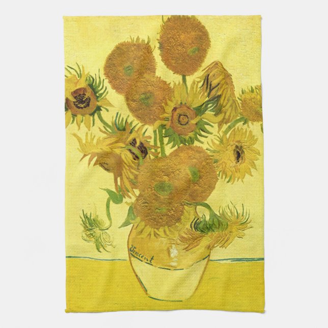 Sunflowers in a Vase Van Gogh Fine Art Tea Towel (Vertical)