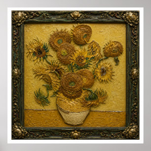 Sunflowers in an Ornate Frame   Vintage Floral Wal Poster