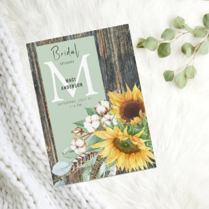 Sunflowers in Bloom Rustic Wood Sage Bridal Shower Invitation