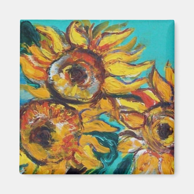 SUNFLOWERS IN BLUE TURQUOISE MAGNET (Front)