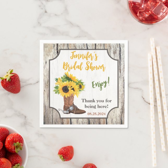 Sunflowers in Cowboy Boot Bridal Shower Napkin (Insitu)