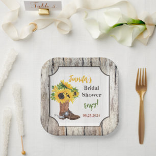 Sunflowers in Cowboy Boot Bridal Shower Paper Plate