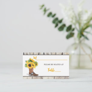 Sunflowers in Cowboy Boot Bridal Shower Place Card