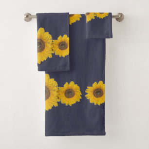 Sunflowers in dark blue bath towel set