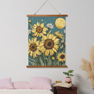 Sunflowers in Full Moon Van Gogh Style Floral Hanging Tapestry