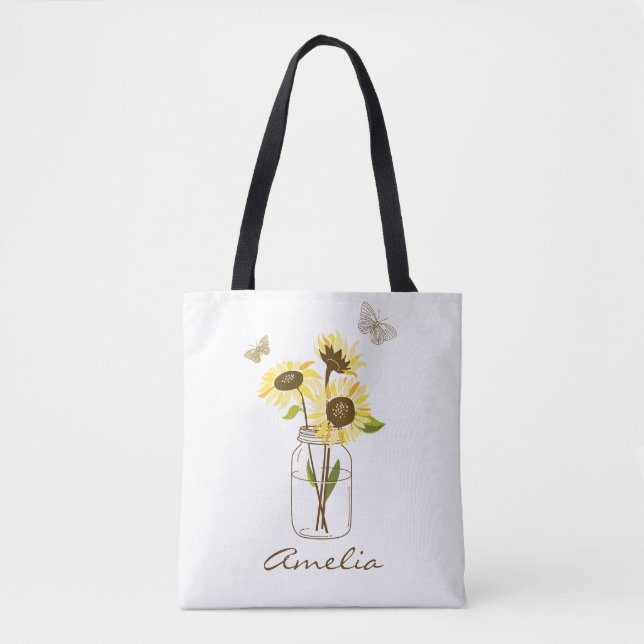 Sunflowers in Mason Jar Personalised Tote Bag (Front)