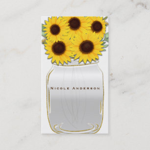 Sunflowers in Mason Jar Rustic Country Chic Bright Business Card