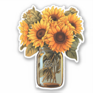 Sunflowers in Mason Jar Sticker
