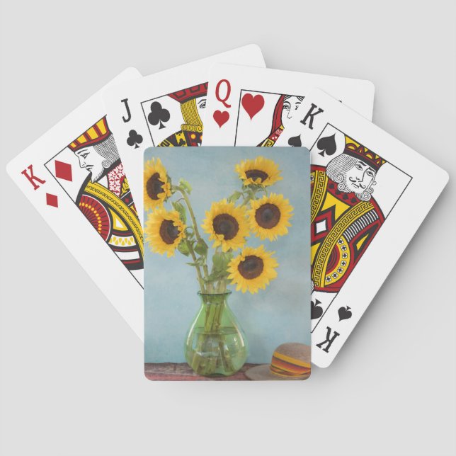 Sunflowers in vase on table playing cards (Back)