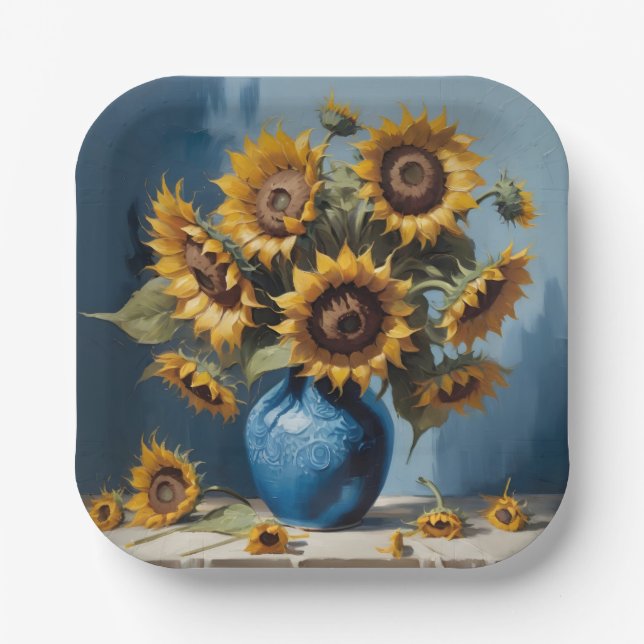 Sunflowers in vase paper plate (Front)