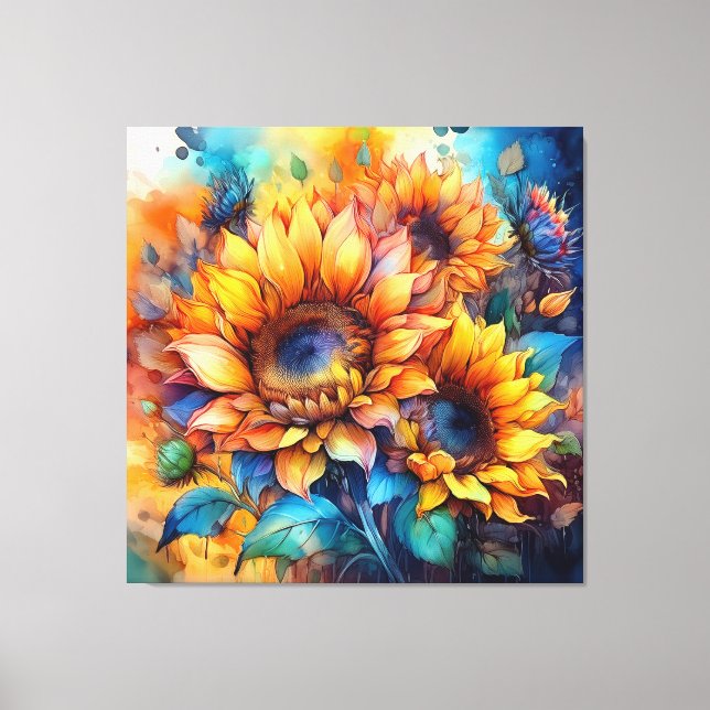 Sunflowers in Watercolor Canvas Print (Front)