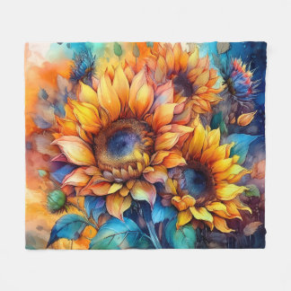 Sunflowers in Watercolor Fleece Blanket