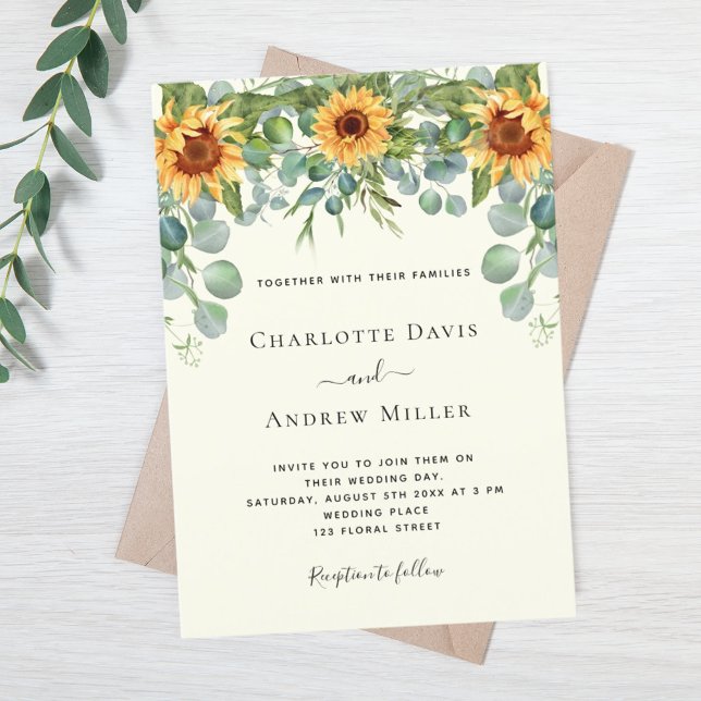 Sunflowers ivory eucalyptus greenery invitation (Creator Uploaded)