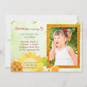 Sunflowers Kids Birthday Party Photo Invitation
