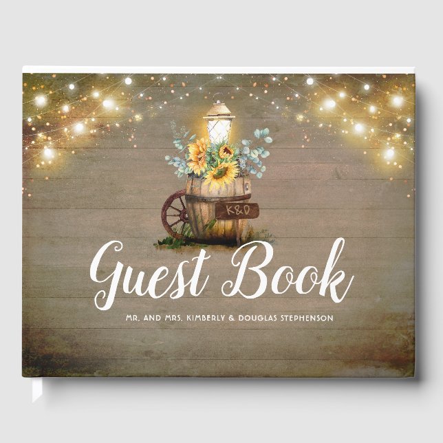 Sunflowers Lantern Rustic Country Fall Wedding Guest Book (Front)