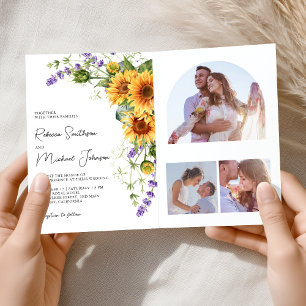 Sunflowers Lavender All in One QR Code Wedding Invitation