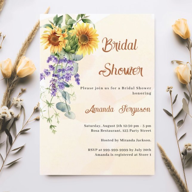 Sunflowers lavender florals Bridal Shower Invitation (Creator Uploaded)