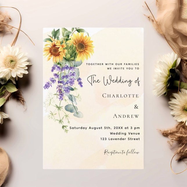 Sunflowers lavender florals eucalyptus wedding  invitation (Creator Uploaded)