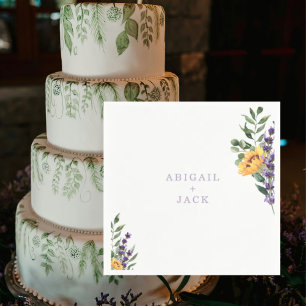 Sunflowers Lavender Wedding Personalised Cocktail Napkin