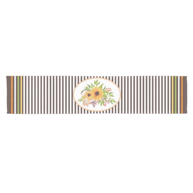 Sunflowers, leaves, fall berries and stripes short table runner (Horizontal)