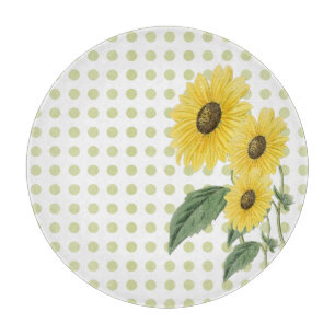 Sunflowers Light Green Polkadots on White Custom Cutting Board