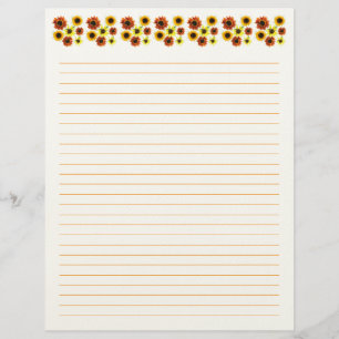 Sunflowers Lined Stationery Paper Custom Letterhead