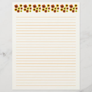 Sunflowers Lined Stationery Paper Custom Letterhead