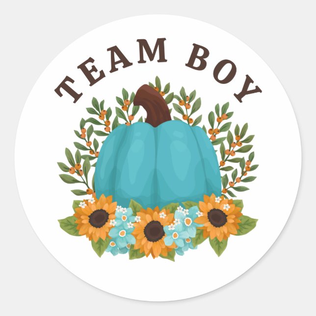 Sunflowers Little Pumpkin Gender Reveal Team Boy Classic Round Sticker (Front)