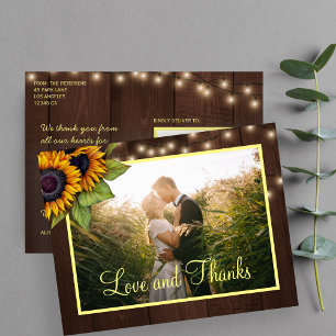 Sunflowers love and thanks wedding thank you postcard