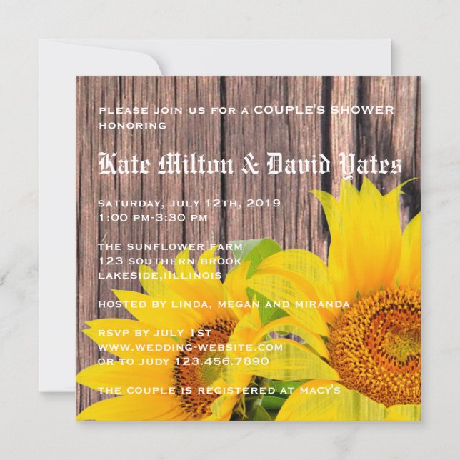 Sunflowers Love Rustic Country Couple's Shower Invitation (Front)