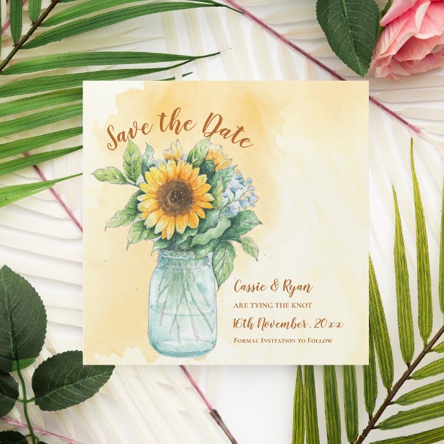 Sunflowers Mason Jar Country Wedding Save the Date (Sunflowers Mason Jar Country Wedding Save the Date)