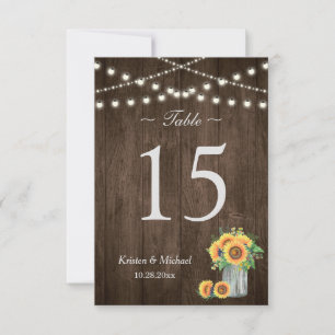 Sunflowers Mason Jar String Lights Table Number
