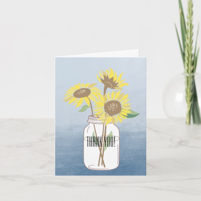 Sunflowers Mason Jar Watercolor Thank You Card (Front)