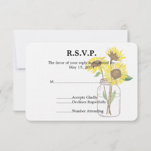 Sunflowers Mason Jar  Wedding RSVP Card