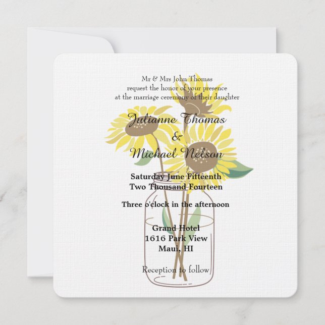 Sunflowers Mason Jars Wedding Invitation (Front)