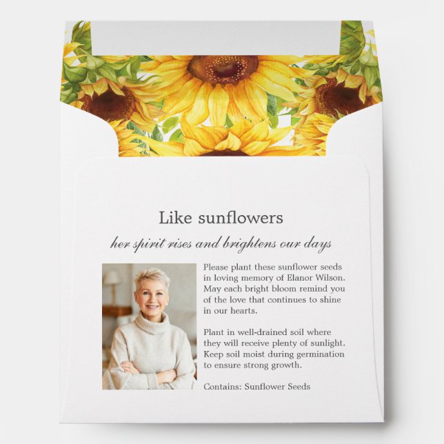 Sunflowers Memorial Funeral Photo Seed Packet Envelope (Back (Bottom))